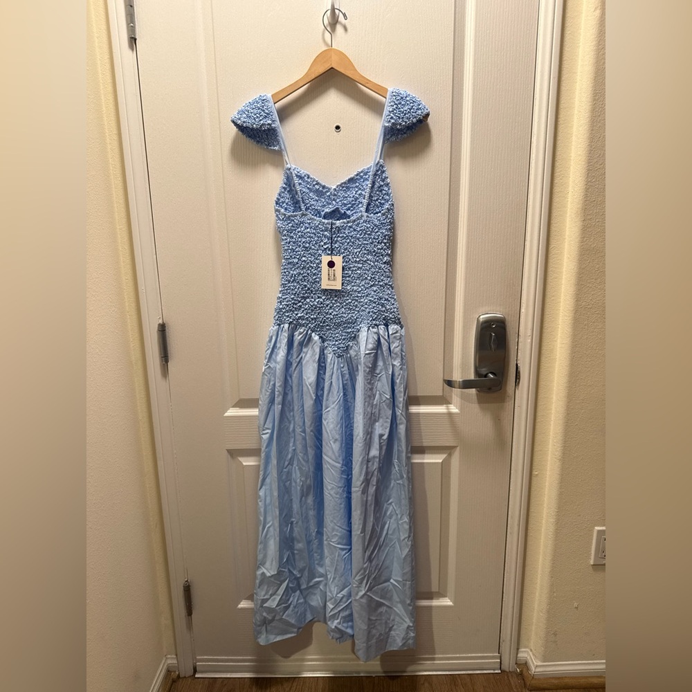 S/W/F :CAP SLEEVE MOTTLED MAXI DRESS | SKY BLUE | SUSTAINABLE COTTON size S NWT - Picture 8 of 8